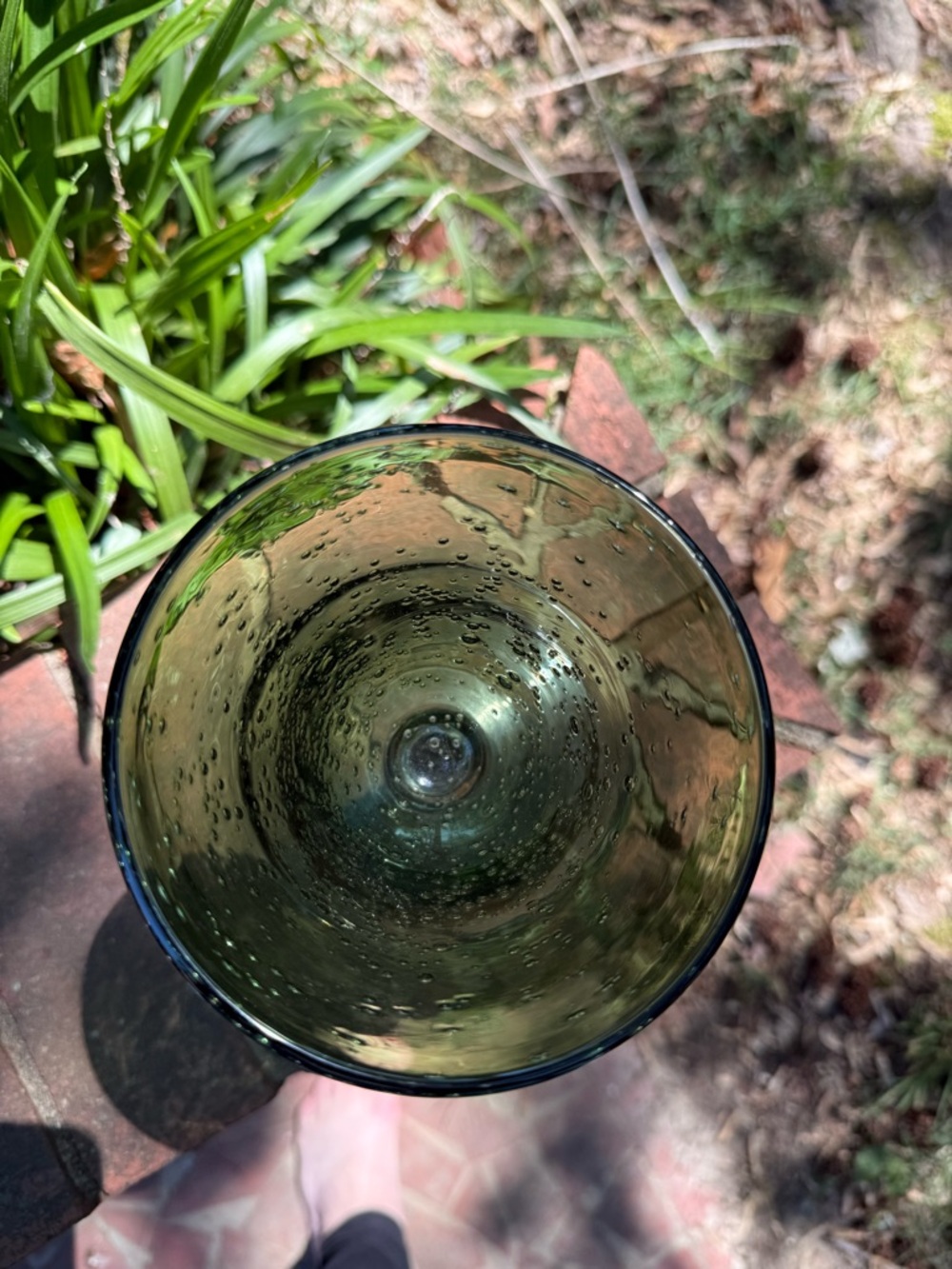 Vintage Artland Green Bubble Glass Goblet Flared Rim Clear Stem 8.25” - Picture 2 of 2